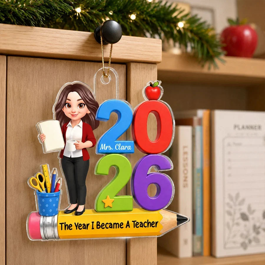Personalized Acrylic Ornament, The Year I Became a Teacher, Colorful Classroom Scene, Unique Gift for Teacher