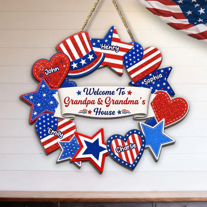 Personalized Wooden Sign, Patriotic 4th of July Porch Decor, Unique Gift for Grandparents