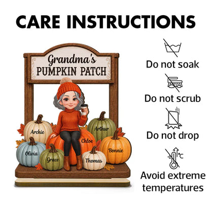 Personalized Grandma's Pumpkin Patch Wooden Plaque, Cartoon Grandma With Coffee, Unique Gift for Grandma