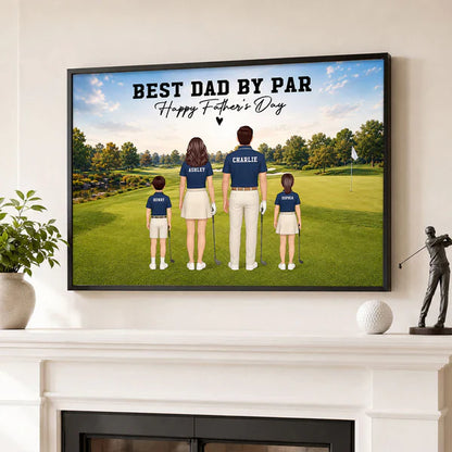 Personalized Golf Dad Poster, Standing Family on Golf Course, Unique Creative Gift for Father's Day