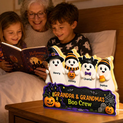 Personalized Acrylic Light Box, Smiling Ghost Boo Crew Halloween Decor, Unique Gift for Grandparents