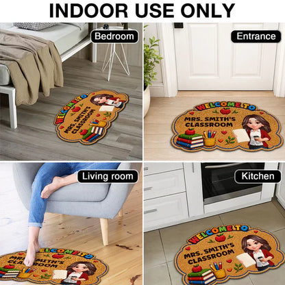 Personalized Shaped Doormat for Teacher Classroom, Colorful Welcome Design, Unique Back-to-School Gift