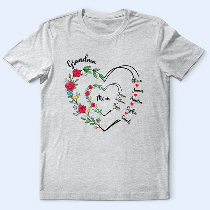 Custom Grandma and Mom Heart Shirt – Personalized Classic Tee, Hoodie, and Sweatshirt with Family Names, Perfect Girft for Mother and Grandma