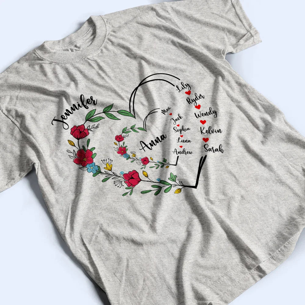 Custom Grandma and Mom Heart Shirt – Personalized Classic Tee, Hoodie, and Sweatshirt with Family Names, Perfect Girft for Mother and Grandma