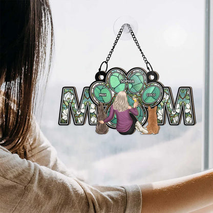 Dog Lovers, Dog Mom, Pet Lovers - Dog Mom With Heart - Personalized Window Hanging Suncatcher Ornament