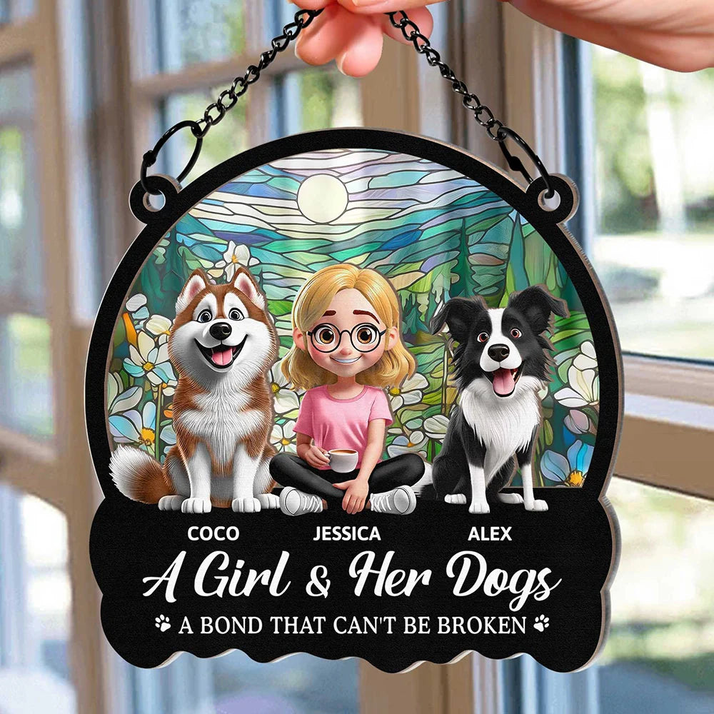 Dog Lovers, Pet Lovers - A Bond That Can't Be Broken - Personalized Window Hanging Suncatcher Ornament