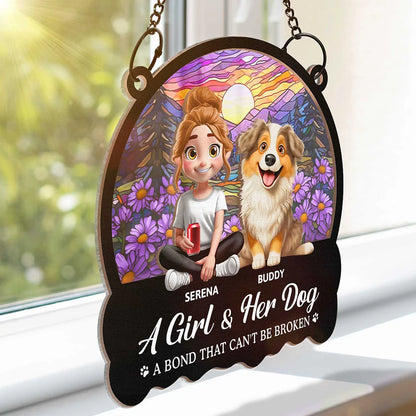 Dog Lovers, Pet Lovers - A Bond That Can't Be Broken - Personalized Window Hanging Suncatcher Ornament