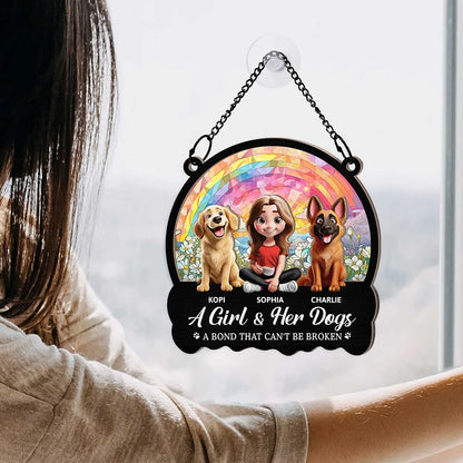 Dog Lovers, Pet Lovers - A Bond That Can't Be Broken - Personalized Window Hanging Suncatcher Ornament