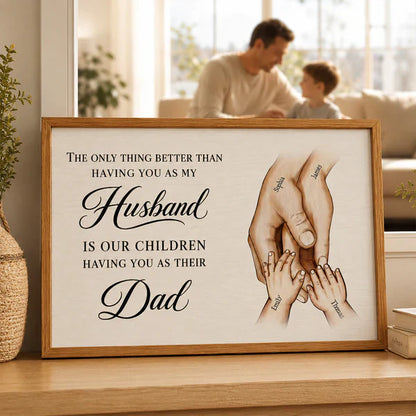 Personalized Poster for Husband & Dad, Warm Family Hands Wall Art, Unique Father's Day Gift