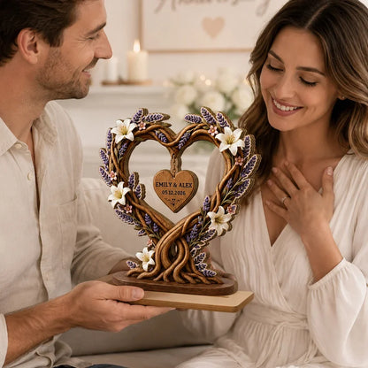 Personalized Wooden Plaque, Floral Heart Tree of Life, Unique Anniversary Gift for Couple