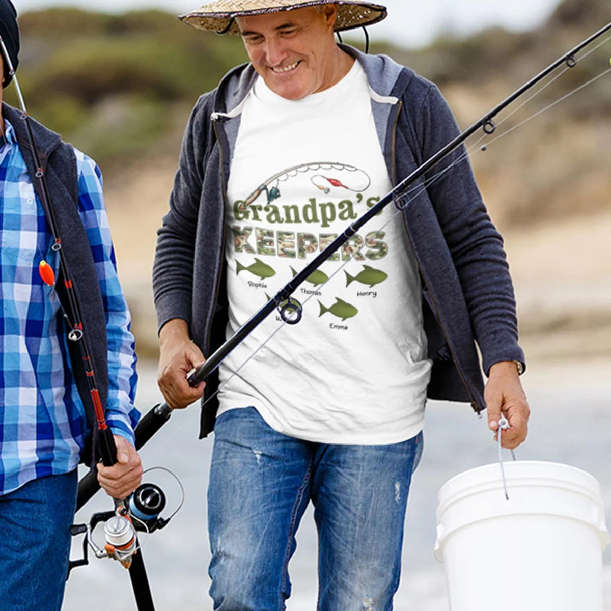 Grandpa's Keepers Camouflage Fishing Shirt – Personalized 2026 Father's Day Gift with Kids' Names