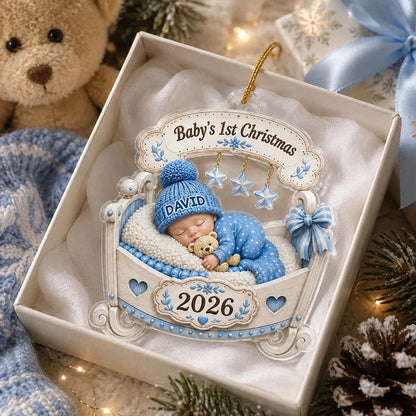 Baby's 1st Christmas Acrylic Ornament, Pink Sleeping Baby in Cradle, Heartwarming Creative Gift for Family