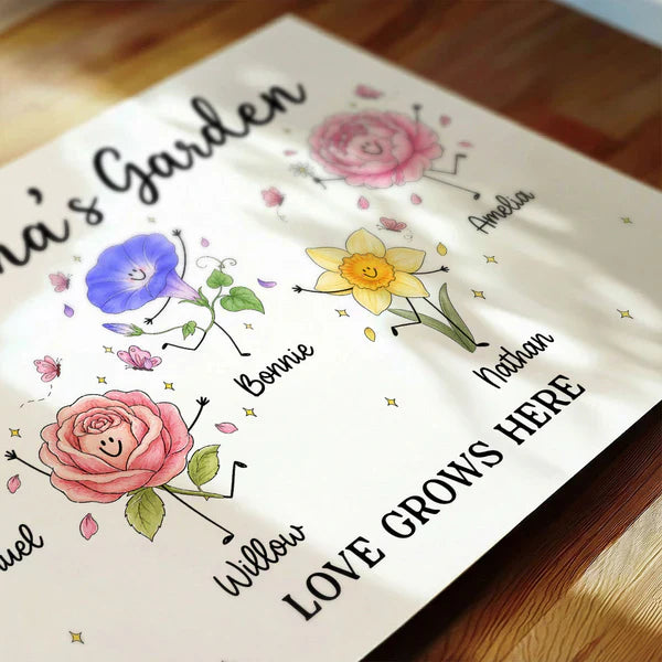Personalized Grandma's Garden Canvas With Soft Floral Doodles, Unique Gift For Grandma & Home Decor