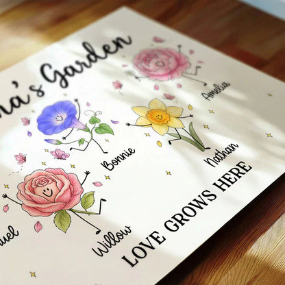 Personalized Grandma's Garden Canvas With Soft Floral Doodles, Unique Gift For Grandma & Home Decor