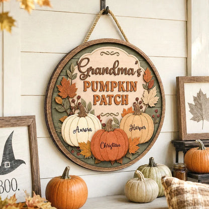 Personalized Wooden Sign, Grandma's Pumpkin Patch Autumn Porch Decor, Unique Gift for Grandma