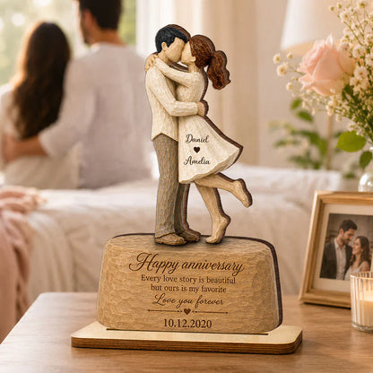 Personalized Wooden Plaque, Kissing Couple Anniversary Keepsake, Unique Gift for Her & Him