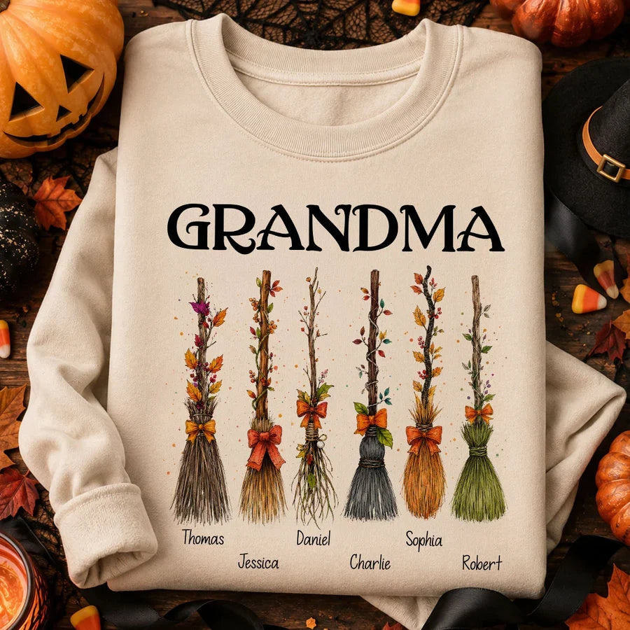Grandma Broomsticks Sweatshirt, Creative Gift for Fall Family Pride With Cozy Witch Style