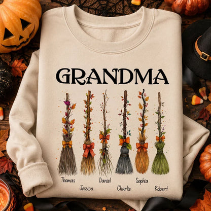 Grandma Broomsticks Sweatshirt, Creative Gift for Fall Family Pride With Cozy Witch Style