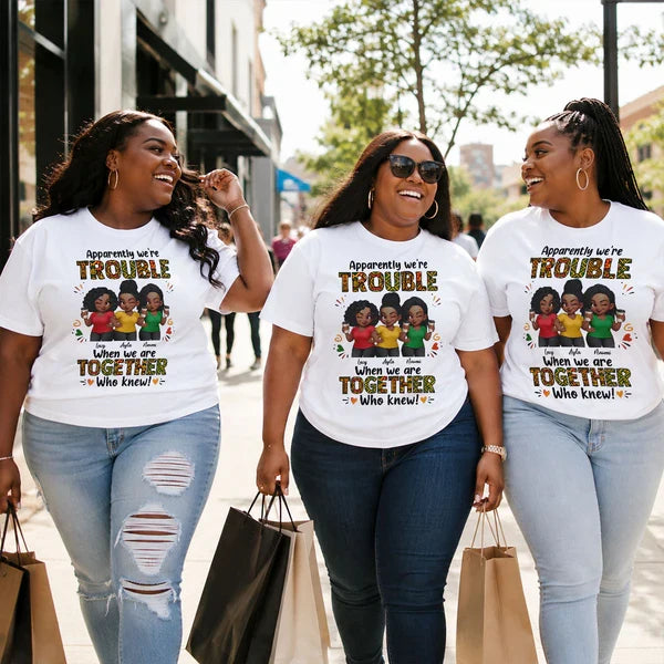 Personalized Classic Tee With Winking Friends & Tribal Lettering, Unique Gift For Close Friends