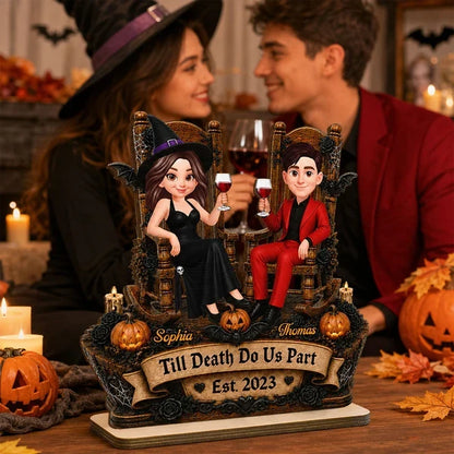 Personalized Wooden Plaque, Till Death Do Us Part Couple Toasting, Creative Halloween Gift for a Partner