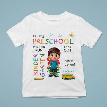 Personalized Youth Tee with Cartoon Kid & School Bus for Back to School, Unique Gift for Kids