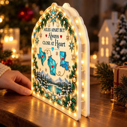 Personalized Acrylic Light Box with State Maps and Winter Scene, Unique Christmas Gift for Long-Distance Family