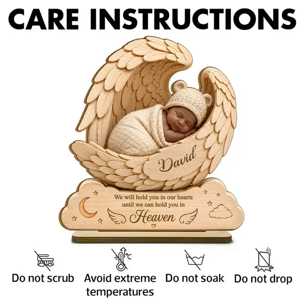 Personalized 2-Layer Wooden Plaque, Sleeping Baby in Angel Wings, Unique Infant Loss Memorial Gift for Parents