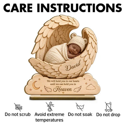 Personalized 2-Layer Wooden Plaque, Sleeping Baby in Angel Wings, Unique Infant Loss Memorial Gift for Parents