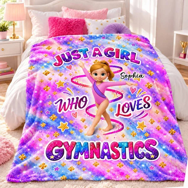Just a Girl Who Loves Gymnastics Personalized Fleece Blanket, Creative Gift for a Young Gymnast