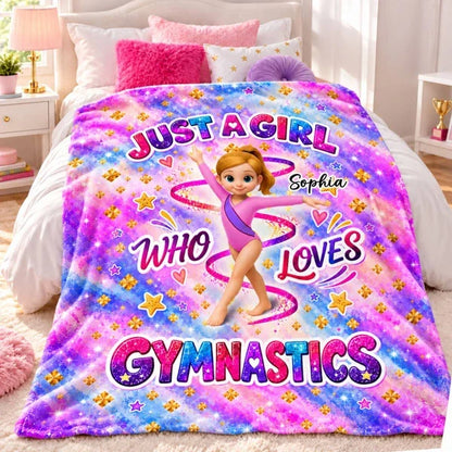 Just a Girl Who Loves Gymnastics Personalized Fleece Blanket, Creative Gift for a Young Gymnast