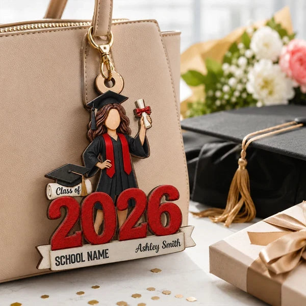 Personalized Wooden Ornament, Graduate Holding Diploma in Cap and Gown, Creative Keepsake Gift for Her