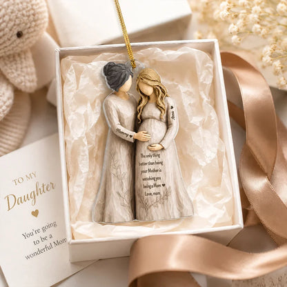 Watching You Become a Mom Acrylic Ornament, Mom Touching Daughter's Belly, Personalized Creative Gift