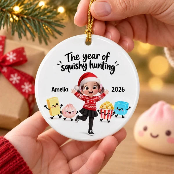 Personalized Ceramic Ornament, Cheering Girl with Cute Squishy Characters, Unique Christmas Gift for Kids