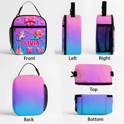 Personalized Kids Lunch Bag With Cute Unicorn & Vehicle Art, Unique Colorful School Gift for Kids