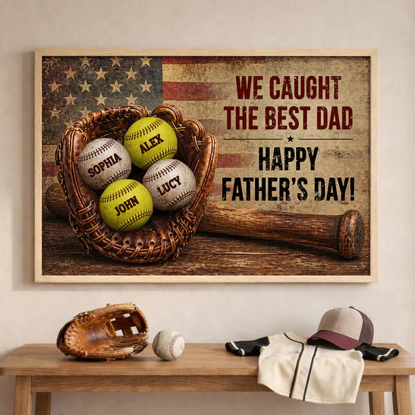 Vintage Baseball Glove Flag Poster, Personalized Wall Art, Unique Father's Day Gift for Dad