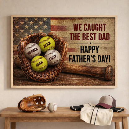 Vintage Baseball Glove Flag Poster, Personalized Wall Art, Unique Father's Day Gift for Dad