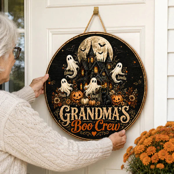 Personalized Grandma's Boo Crew Wooden Sign, Halloween Haunted House Decor, Unique Gift for Grandma