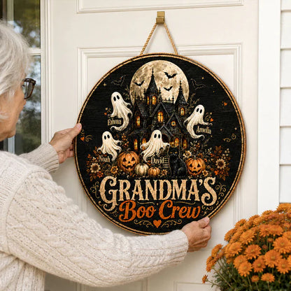 Personalized Grandma's Boo Crew Wooden Sign, Halloween Haunted House Decor, Unique Gift for Grandma