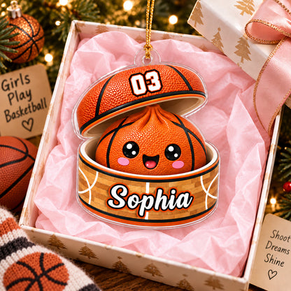 Custom Basketball Dumpling Acrylic Ornament, Cute Orange Cartoon, Unique Christmas Gift for Kids & Grandkids