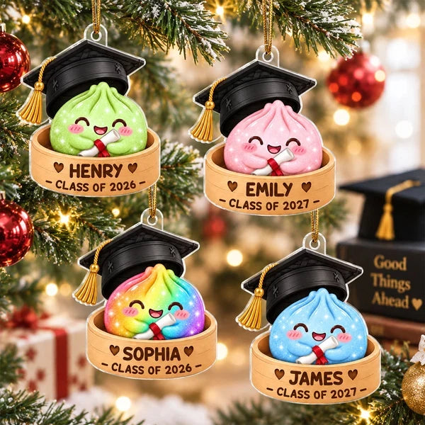 Cute Graduation Dumpling Acrylic Ornament Holding a Diploma, Personalized Creative Gift for Family