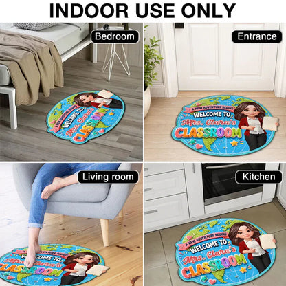 Personalized Shaped Doormat, Globe Classroom Welcome Design, Unique Creative Gift for Teacher