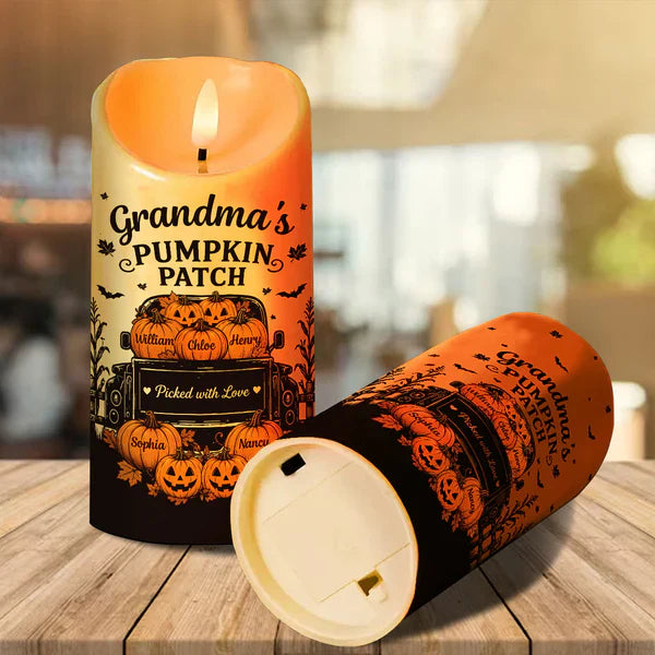 Personalized Flameless LED Candle, Grandma's Pumpkin Patch Pumpkins & Truck, Unique Gift for Grandma
