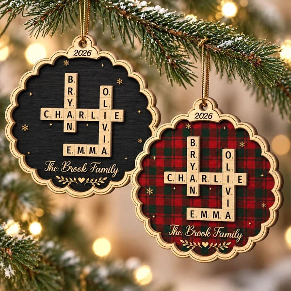 Personalized Wooden Ornament, Heartwarming Family Crossword on a Christmas Tree, Creative Gift for Grandparents