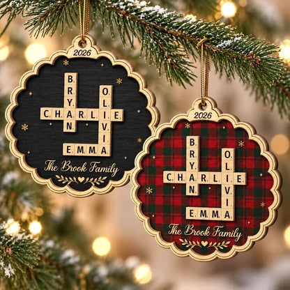 Personalized Wooden Ornament, Heartwarming Family Crossword on a Christmas Tree, Creative Gift for Grandparents