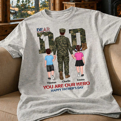 Personalized Army Dad Classic Tee, Walking Hand in Hand Design, Unique Father's Day Gift for Dad