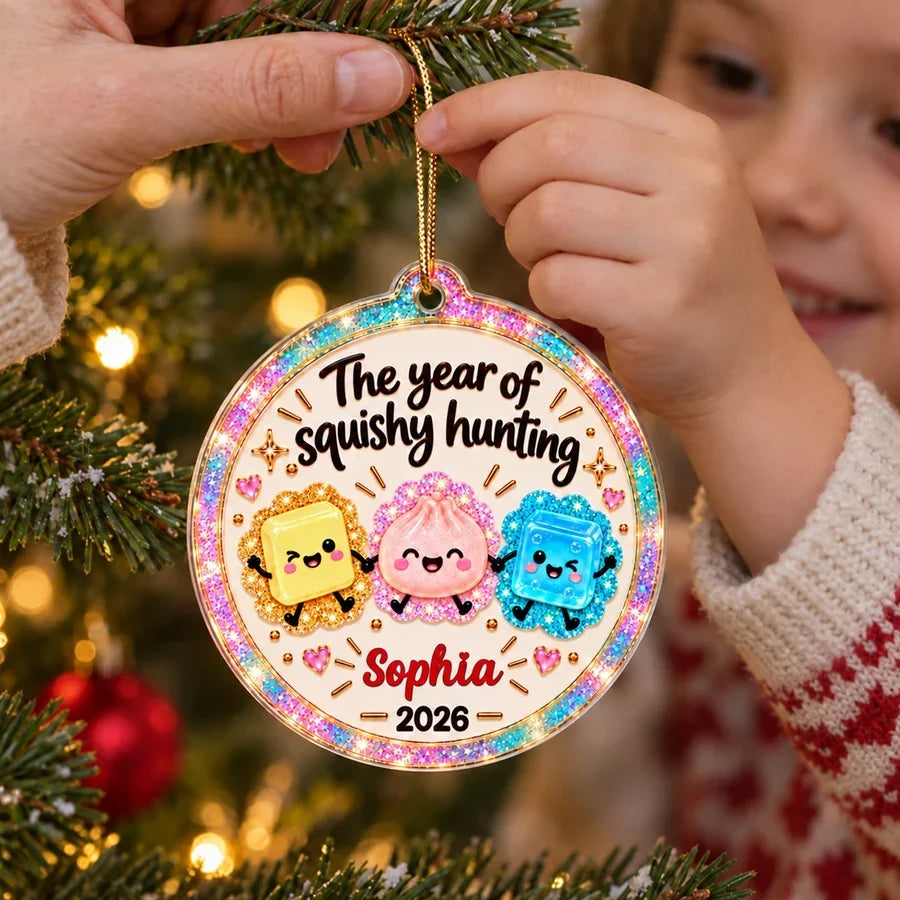 Personalized Acrylic Ornament, Colorful Squishy Hunting Design for Christmas Trees, Unique Gift for Kids