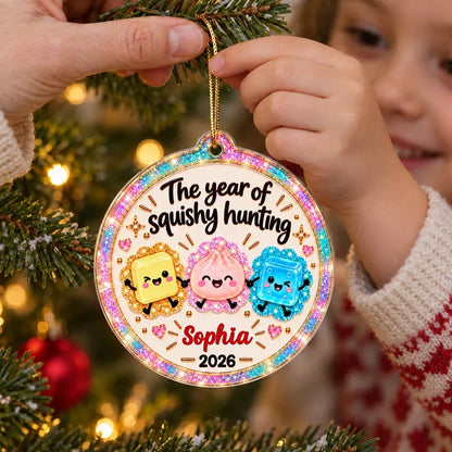Personalized Acrylic Ornament, Colorful Squishy Hunting Design for Christmas Trees, Unique Gift for Kids