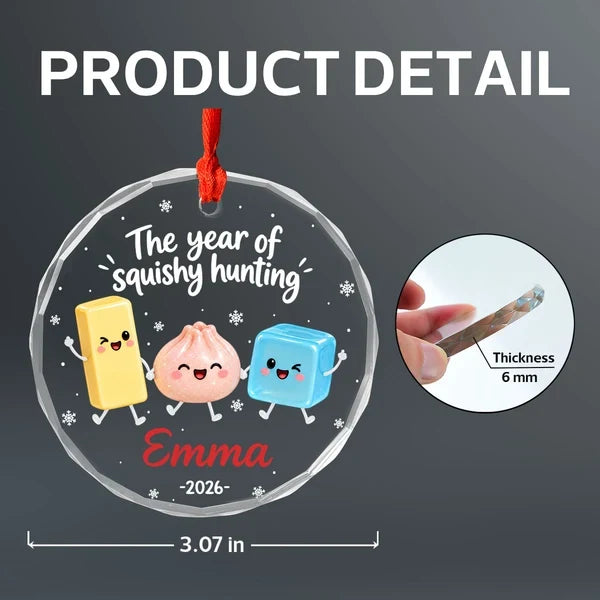 Personalized Crystal Ornament, Cute Squishy Characters Holding Hands, Unique Christmas Gift for Kids