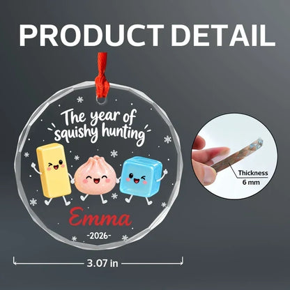 Personalized Crystal Ornament, Cute Squishy Characters Holding Hands, Unique Christmas Gift for Kids