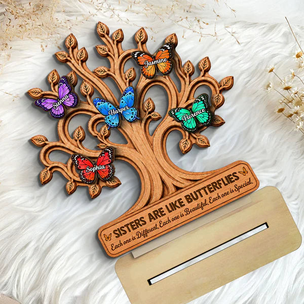 Personalized Wooden Plaque with Butterfly Tree, Unique Gift for Sisters & Family Keepsake